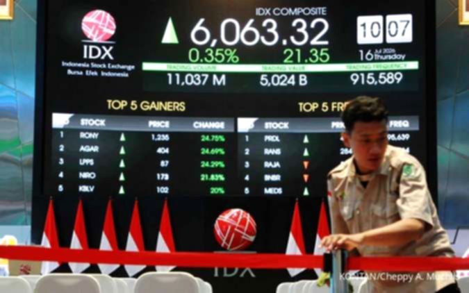 Grafik pergerakan Indeks Harga Saham Gabungan (IHSG) yang menunjukkan tren penurunan di layar monitor bursa efek