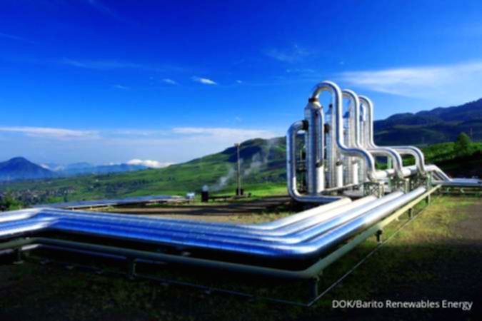 Logo PT Barito Renewables Energy Tbk (BREN) dengan latar belakang kantor perusahaan