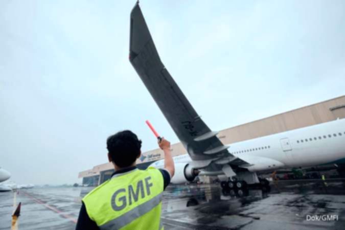 Direktur Utama GMFI Andi Fahrurrozi dalam agenda RUPSLB terkait kuasi reorganisasi perusahaan di Jakarta.