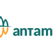 Logo PT Aneka Tambang Tbk (ANTM) dengan latar belakang kantor operasional perusahaan