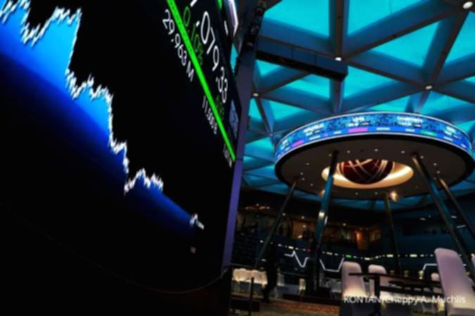 Tampilan layar data perdagangan Bursa Efek Indonesia yang menunjukkan grafik kenaikan IHSG