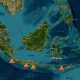 Pemandangan Gunung Anak Krakatau yang sedang mengalami erupsi dengan semburan abu vulkanik