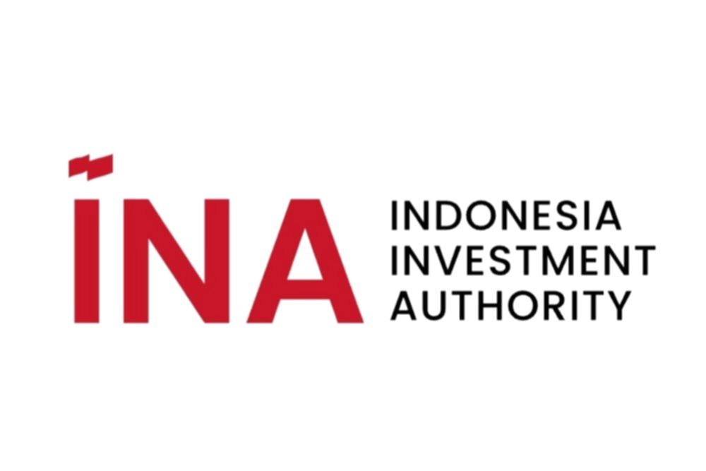 Logo Indonesia Investment Authority (INA) dengan latar belakang grafis keuangan