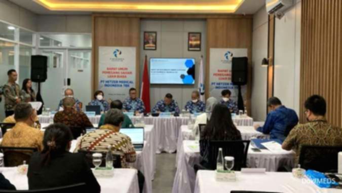 Grafik pergerakan harga saham PT Hetzer Medical Indonesia Tbk (MEDS) yang melonjak di bursa efek.