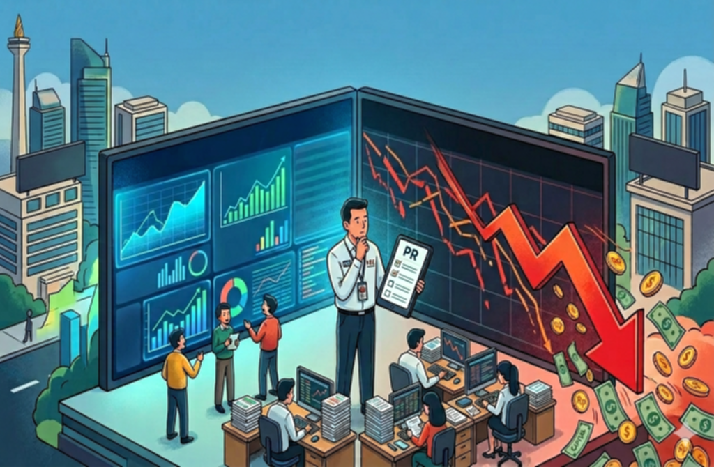 Ilustrasi grafik ekonomi dan mata uang asing yang mencerminkan arus modal investor di Indonesia