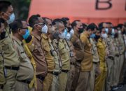 Gedung Kementerian Keuangan di Jakarta dengan latar belakang perkotaan