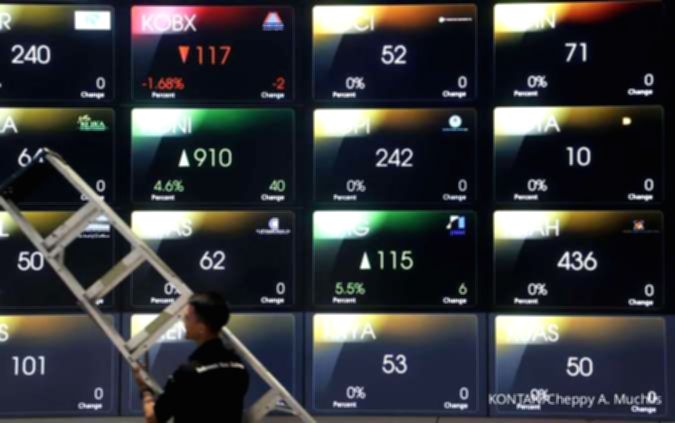 Grafik pergerakan harga saham PT Charoen Pokphand Indonesia Tbk (CPIN) di layar monitor bursa efek